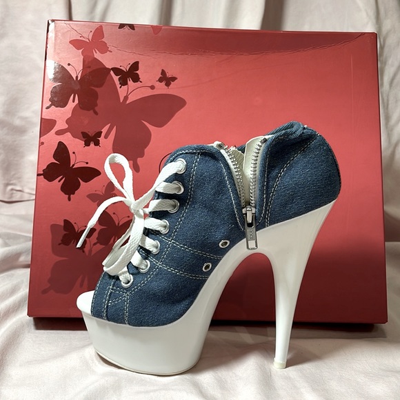 NWT Pleaser Denim blue heels size 6 DEL600 - Picture 3 of 5